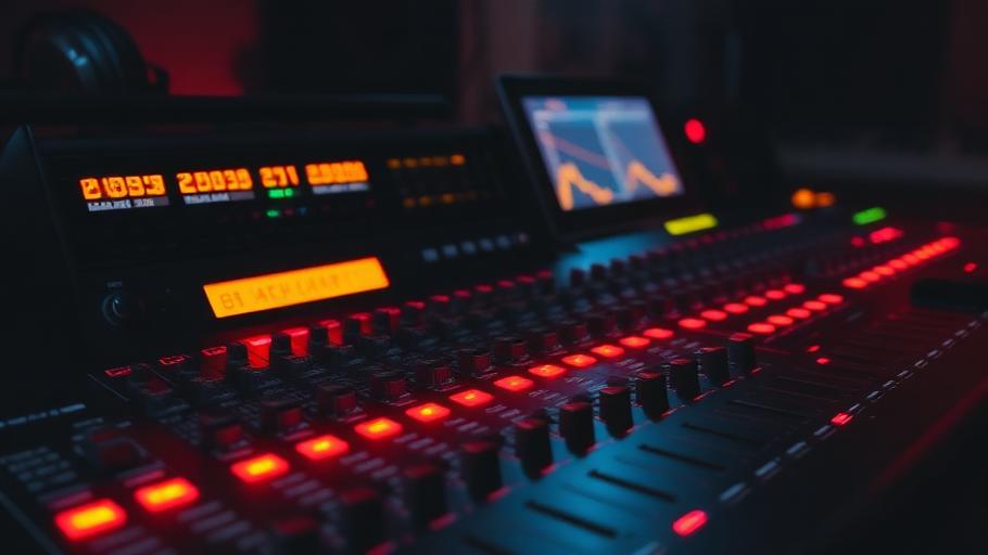 Broadcast audio mixing console with illuminated faders